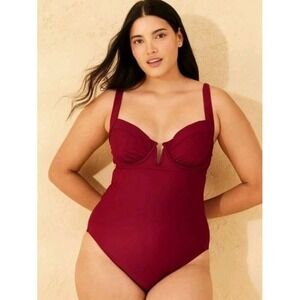 Shade & Shore High Leg Balconette Underwire One Piece Swimsuit XL NWT Burgundy